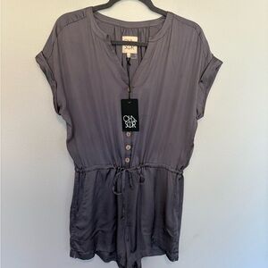 NWT Chaser Gray Button-Down silk shorts Romper S